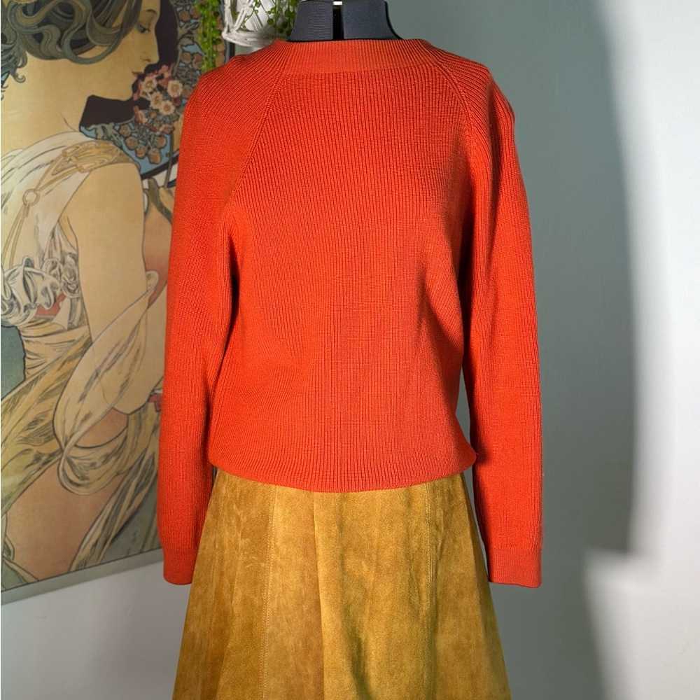 Unisex Vintage Meister‎ Knit 100% Wool Pumpkin Orange Long Sleeve Sweater
